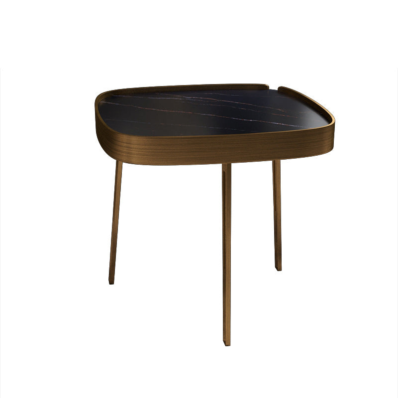 Modern Slate/metal Oval/square Coffee Table for Living Room Cocktail Table 22"L x 22"W x 18"H Black-Gold Clearhalo 'Coffee & Accent Tables' 'Coffee Tables' 'coffee_tables' 'furn' 'furn_coffee_tables' 'Furniture' 'Living Room Furniture' 5127545