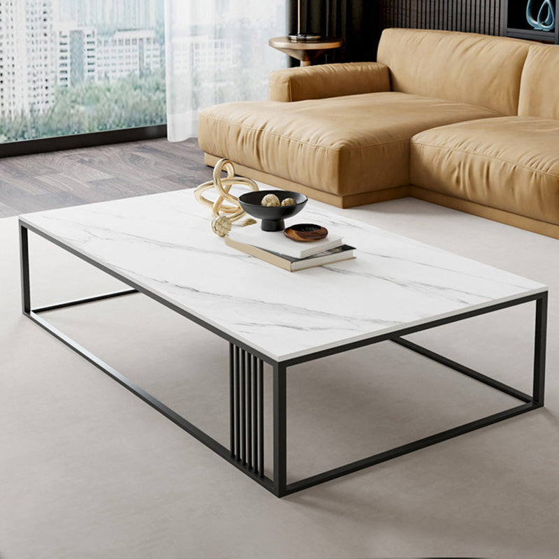 Modern Slate/steel Rectangle Coffee Table 1 Single Cocktail Table for Living Room White Clearhalo 'Coffee & Accent Tables' 'Coffee Tables' 'coffee_tables' 'furn' 'furn_coffee_tables' 'Furniture' 'Living Room Furniture' 5127567