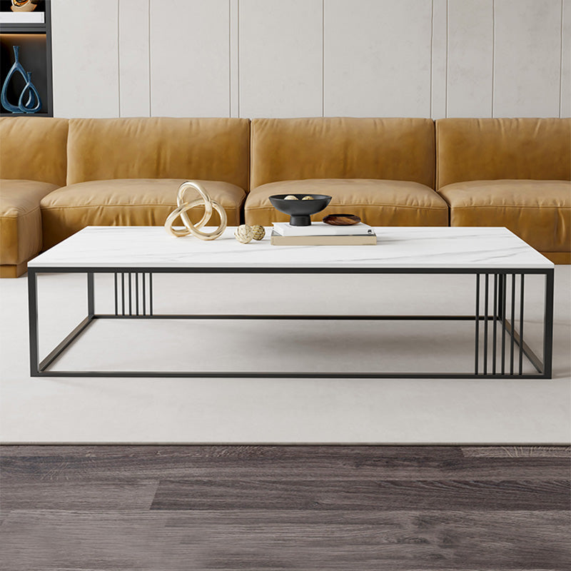 Modern Slate/steel Rectangle Coffee Table 1 Single Cocktail Table for Living Room 39.5"L x 24"W x 18"H White Clearhalo 'Coffee & Accent Tables' 'Coffee Tables' 'coffee_tables' 'furn' 'furn_coffee_tables' 'Furniture' 'Living Room Furniture' 5127568