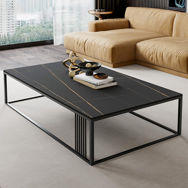 Modern Slate/steel Rectangle Coffee Table 1 Single Cocktail Table for Living Room Black Clearhalo 'Coffee & Accent Tables' 'Coffee Tables' 'coffee_tables' 'furn' 'furn_coffee_tables' 'Furniture' 'Living Room Furniture' 5127570