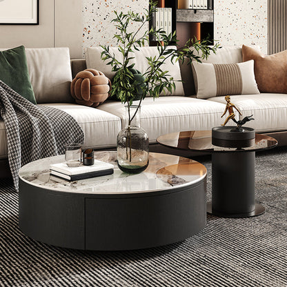 Round White Wood Coffee Table Modern Cocktail Table with Storage 28"L x 28"W x 12"H + 24"L x 24"W x 16"H Gold Clearhalo 'Coffee & Accent Tables' 'Coffee Tables' 'coffee_tables' 'furn' 'furn_coffee_tables' 'Furniture' 'Living Room Furniture' 5127608