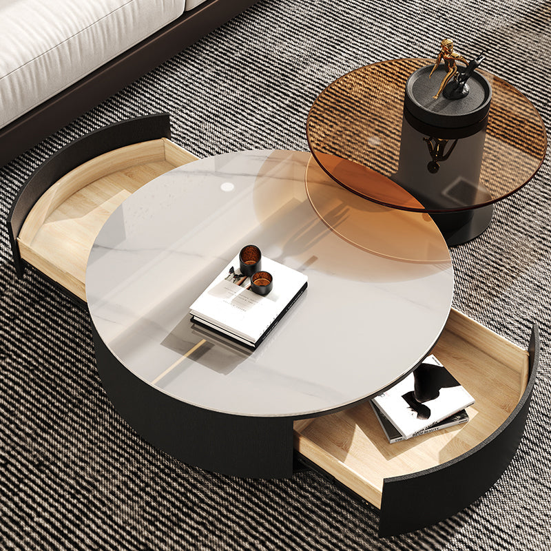 Round White Wood Coffee Table Modern Cocktail Table with Storage White Clearhalo 'Coffee & Accent Tables' 'Coffee Tables' 'coffee_tables' 'furn' 'furn_coffee_tables' 'Furniture' 'Living Room Furniture' 5127610