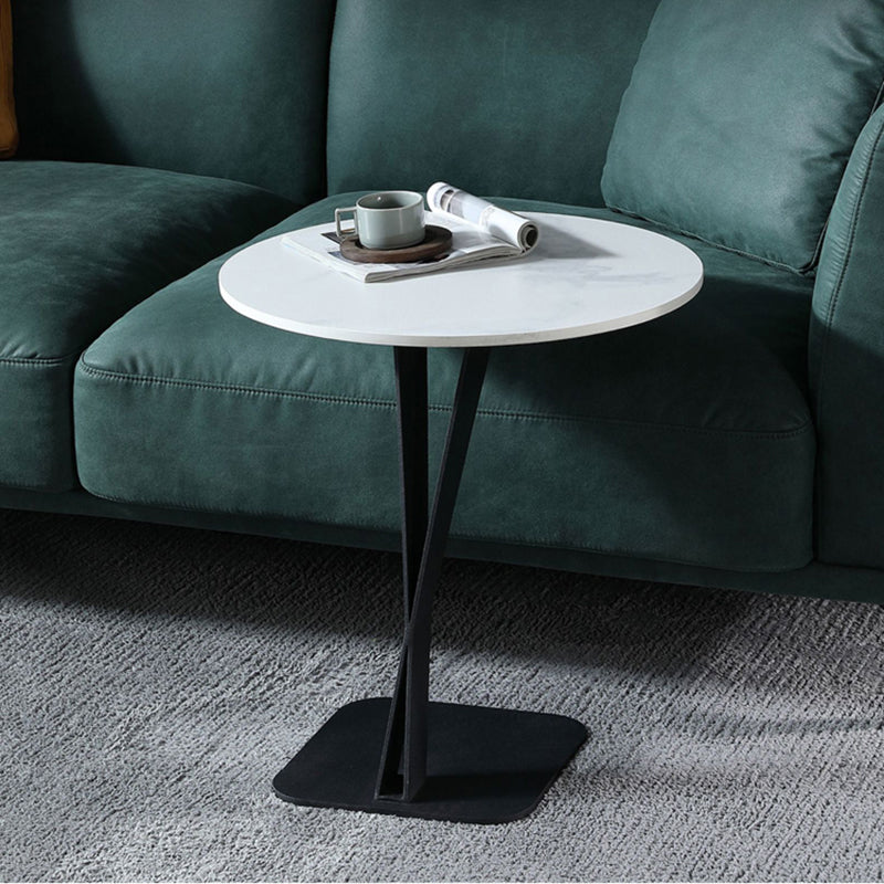 Pedestal Stone Coffee Table Round Single Cocktail Table in Black/White