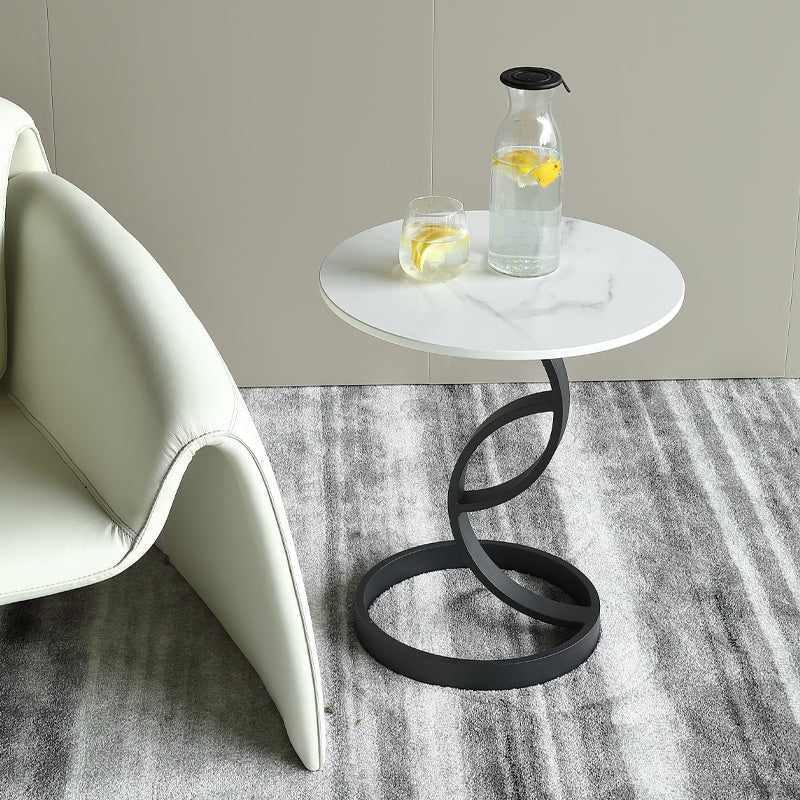 Round Black and White Stone Coffee Table Pedestal 1 Single Cocktail Table White Clearhalo 'Coffee & Accent Tables' 'Coffee Tables' 'coffee_tables' 'furn' 'furn_coffee_tables' 'Furniture' 'Living Room Furniture' 5127737