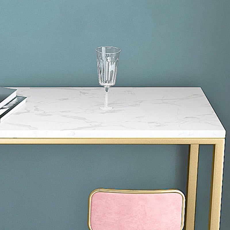 Rectangle Marble Patio Bar Table Footrest White and Gold Counter Table for Coffee Shop