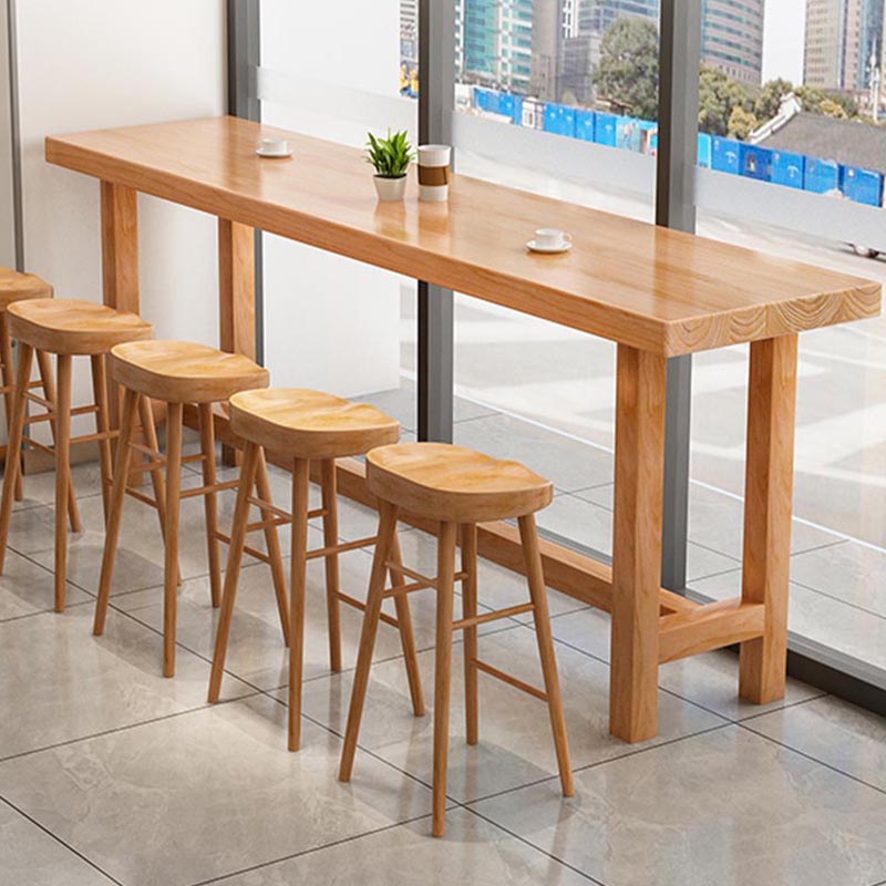 Solid Wood Trestle Cocktail Bar Table Modern Footrest Pub Height Dining Table in Natural Clearhalo 'Bar Furniture' 'Bar Tables' 'bar_tables' 'furn' 'furn_bar_tables' 'Furniture' 'Kitchen & Dining Furniture' 5130508
