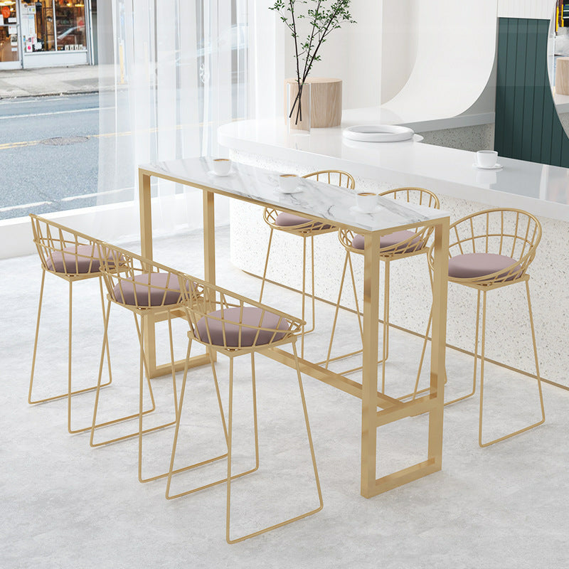 Marble Contemporary Cocktail Bar Table Footrest Rectangle Counter Table in White 63"L x 15.7"W x 41.3"H Without Chairs Clearhalo 'Bar Furniture' 'Bar Tables' 'bar_tables' 'furn' 'furn_bar_tables' 'Furniture' 'Kitchen & Dining Furniture' 5130536