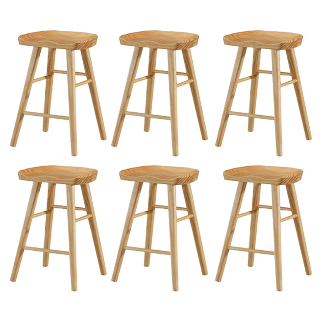 Restaurant Simple Wood Barstool Wood 4 Legs Bar Stool with Pedal Wood 6 Piece Set Short Stool(22"H) Clearhalo 'Bar Furniture' 'Bar Stools' 'bar_stools' 'furn' 'furn_bar_stools' 'Furniture' 'Kitchen & Dining Furniture' 5130690