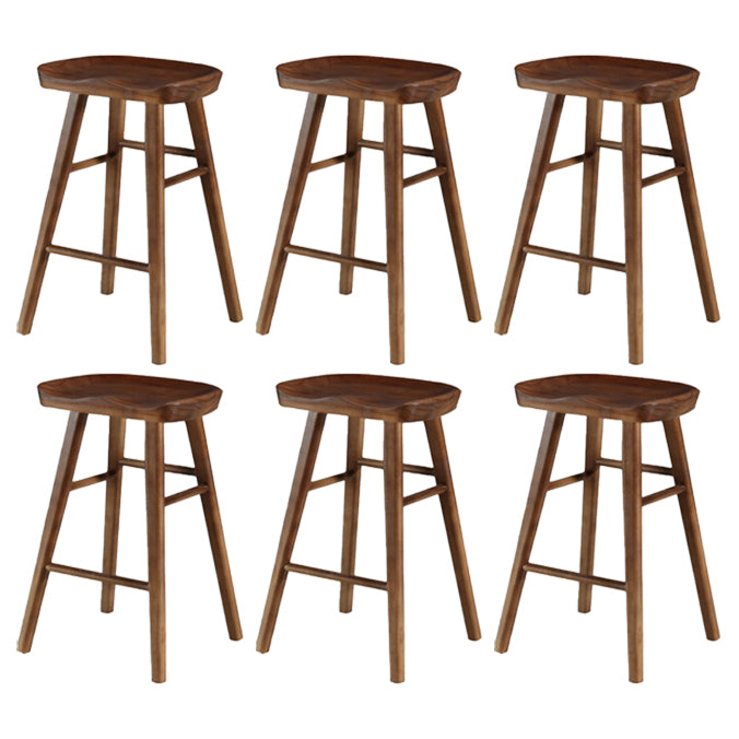 Restaurant Simple Wood Barstool Wood 4 Legs Bar Stool with Pedal Walnut 6 Piece Set Short Stool(22"H) Clearhalo 'Bar Furniture' 'Bar Stools' 'bar_stools' 'furn' 'furn_bar_stools' 'Furniture' 'Kitchen & Dining Furniture' 5130712