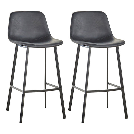 Nordic Black Iron Barstool Low Back Indoor Tall Stool with Distressed Leather Seat Black 2 Piece Set