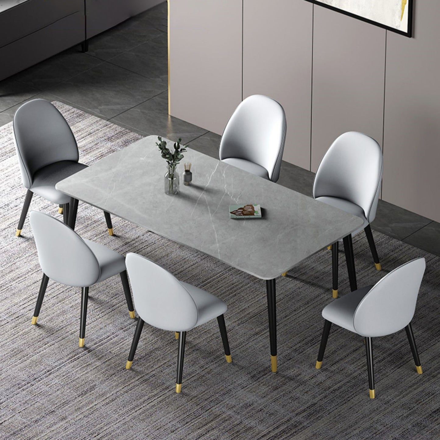 Modern Rectangle Dining Table Set 1/2/3/5/7 Pieces Dinette Set with Sintered Stone Top Clearhalo 'Dining Room Sets' 'Dining Tables & Seating' 'dining_room_set' 'furn' 'furn_dining_room_set' 'Furniture' 'Kitchen & Dining Furniture' 5131005