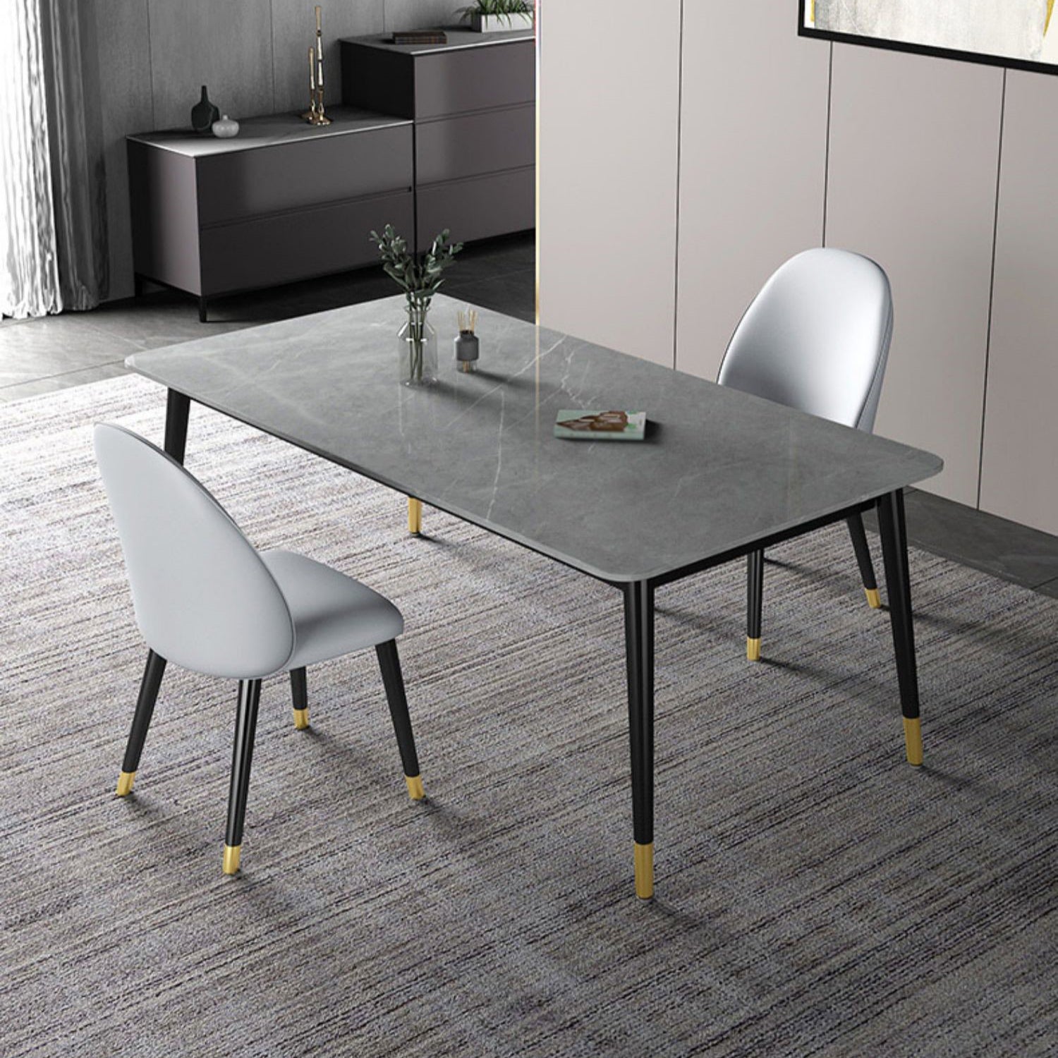 Modern Rectangle Dining Table Set 1/2/3/5/7 Pieces Dinette Set with Sintered Stone Top 3 Pieces: Grey Table, 2 Chairs Clearhalo 'Dining Room Sets' 'Dining Tables & Seating' 'dining_room_set' 'furn' 'furn_dining_room_set' 'Furniture' 'Kitchen & Dining Furniture' 5131010