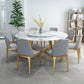 Glam Style Stone Round Dining Table with Gold Base for Living Room 59.1"L x 59.1"W x 29.5"H Lazy Susan Without Chairs Clearhalo 'Dining Tables & Seating' 'Dining Tables' 'dining_table' 'furn' 'furn_dining_table' 'Furniture' 'Kitchen & Dining Furniture' 5131028