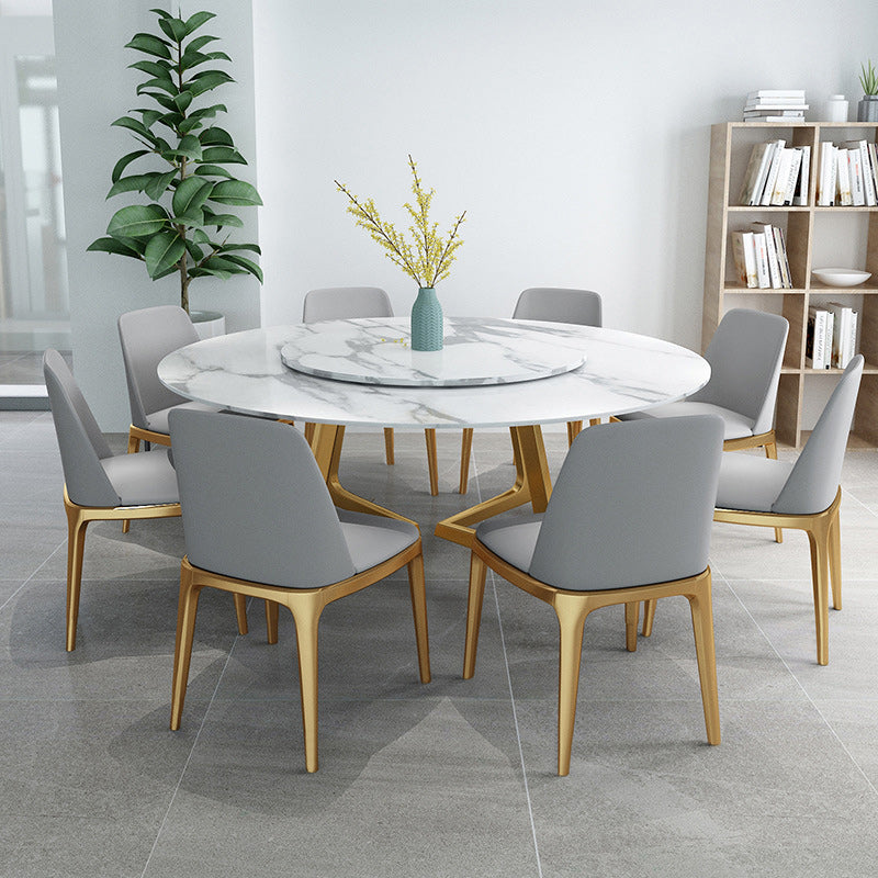 Glam Style Stone Round Dining Table with Gold Base for Living Room 59.1"L x 59.1"W x 29.5"H Lazy Susan Without Chairs Clearhalo 'Dining Tables & Seating' 'Dining Tables' 'dining_table' 'furn' 'furn_dining_table' 'Furniture' 'Kitchen & Dining Furniture' 5131028