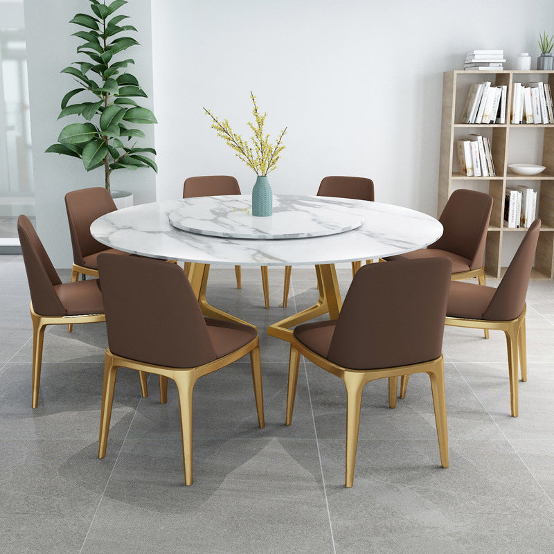 Glam Style Stone Round Dining Table with Gold Base for Living Room Clearhalo 'Dining Tables & Seating' 'Dining Tables' 'dining_table' 'furn' 'furn_dining_table' 'Furniture' 'Kitchen & Dining Furniture' 5131029