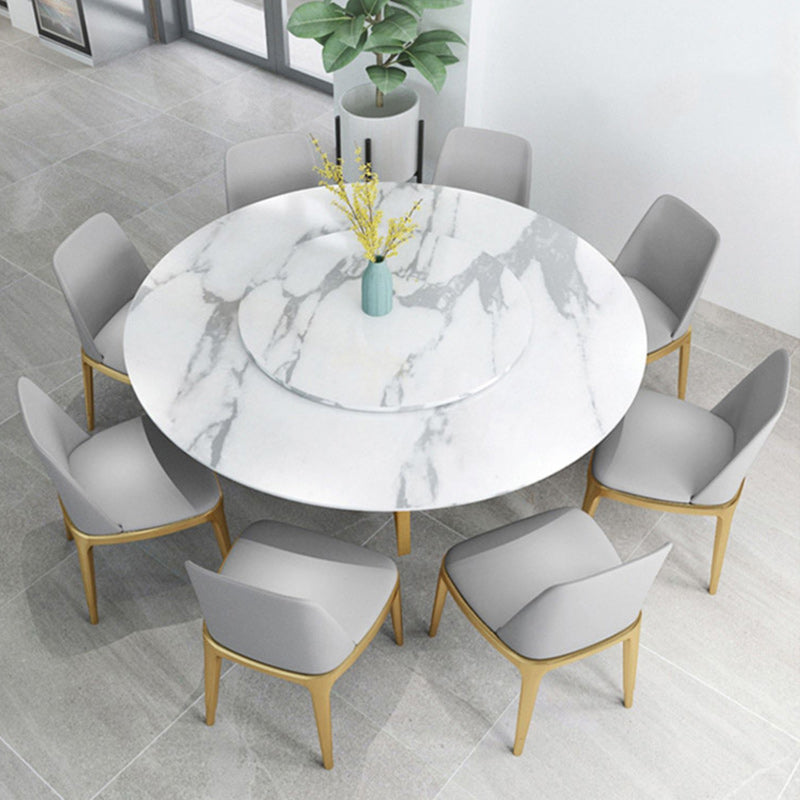 Glam Style Stone Round Dining Table with Gold Base for Living Room 53.1"L x 53.1"W x 29.5"H Lazy Susan Without Chairs Clearhalo 'Dining Tables & Seating' 'Dining Tables' 'dining_table' 'furn' 'furn_dining_table' 'Furniture' 'Kitchen & Dining Furniture' 5131030