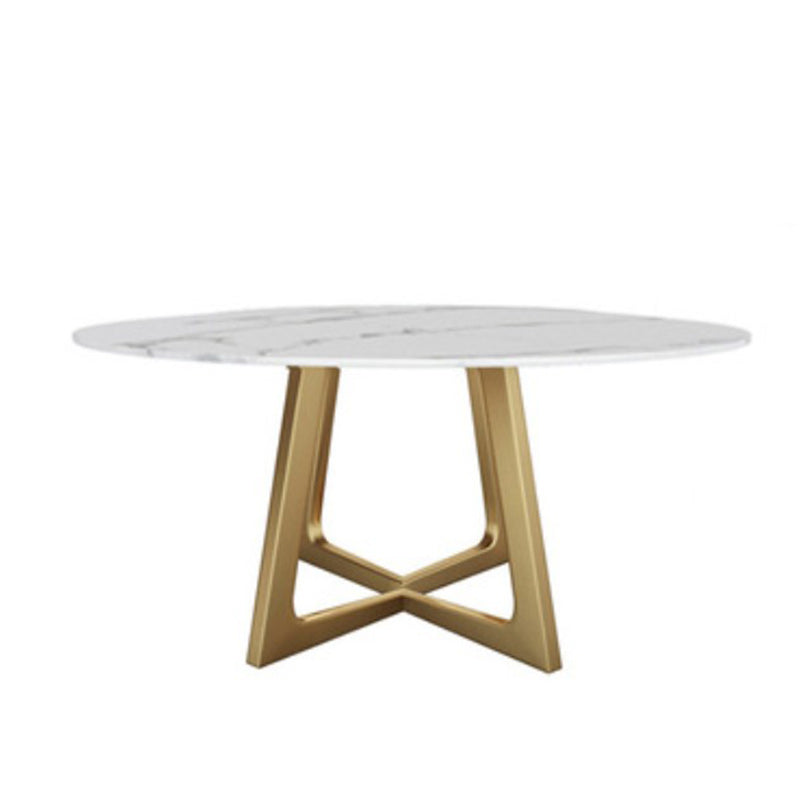 Glam Style Stone Round Dining Table with Gold Base for Living Room Fixed Table Without Chairs Clearhalo 'Dining Tables & Seating' 'Dining Tables' 'dining_table' 'furn' 'furn_dining_table' 'Furniture' 'Kitchen & Dining Furniture' 5131036
