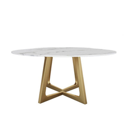 Glam Style Stone Round Dining Table with Gold Base for Living Room Fixed Table Without Chairs Clearhalo 'Dining Tables & Seating' 'Dining Tables' 'dining_table' 'furn' 'furn_dining_table' 'Furniture' 'Kitchen & Dining Furniture' 5131036