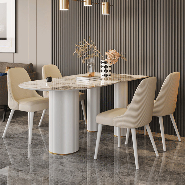 Modern Style Dining Table Sintered Stone Table with Metal Base for Home