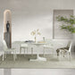 Mesa de comedor de piedra blanca y acero, mesa de comedor informal con pedestal rectangular