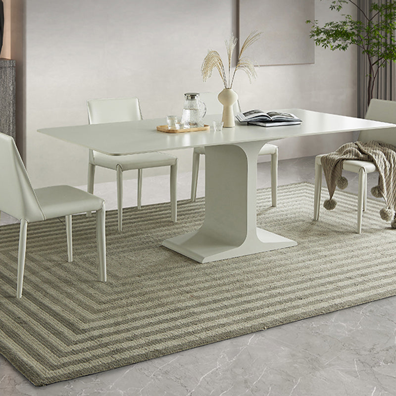 Mesa de comedor de piedra blanca y acero, mesa de comedor informal con pedestal rectangular