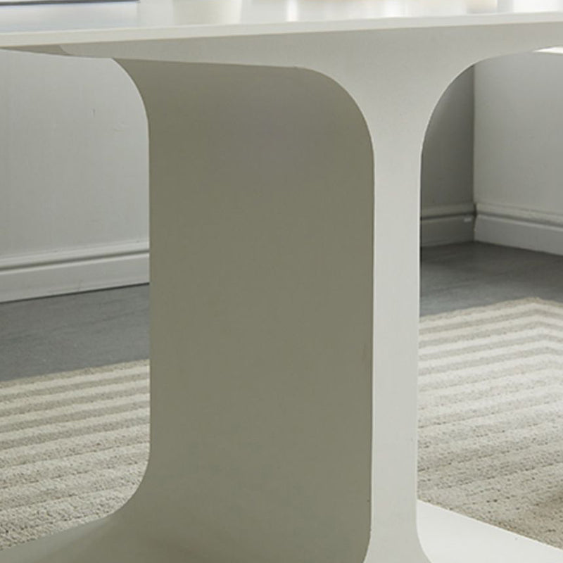 Mesa de comedor de piedra blanca y acero, mesa de comedor informal con pedestal rectangular