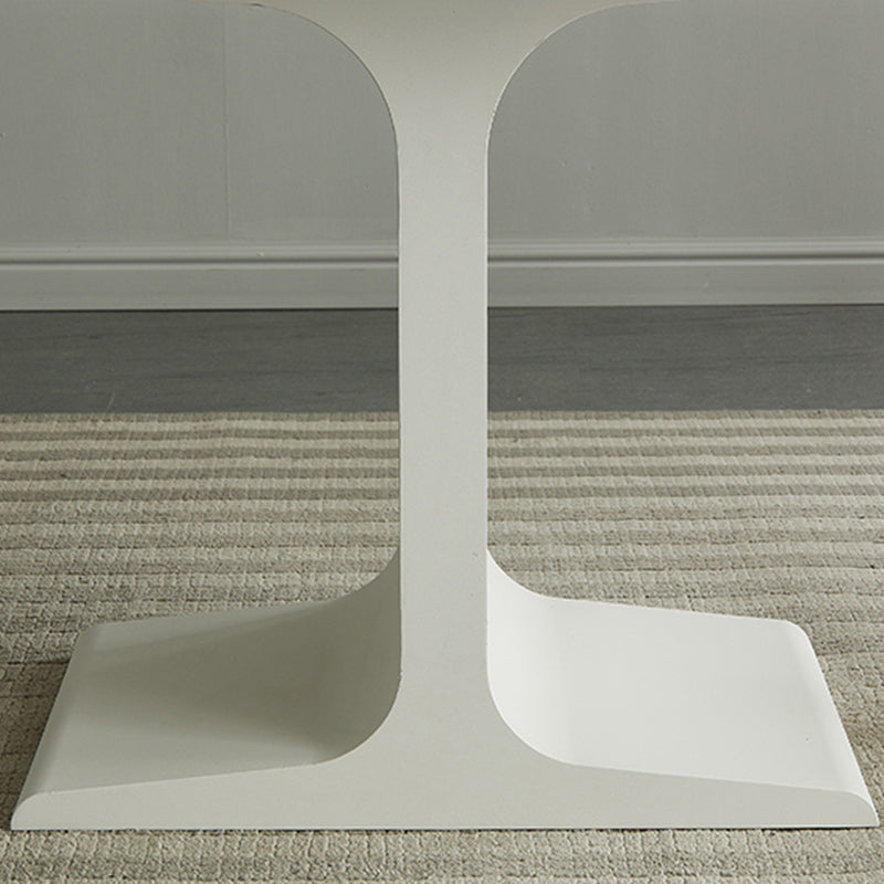 Mesa de comedor de piedra blanca y acero, mesa de comedor informal con pedestal rectangular