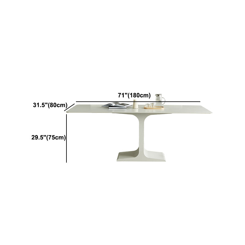 Mesa de comedor de piedra blanca y acero, mesa de comedor informal con pedestal rectangular