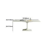 Mesa de comedor de piedra blanca y acero, mesa de comedor informal con pedestal rectangular