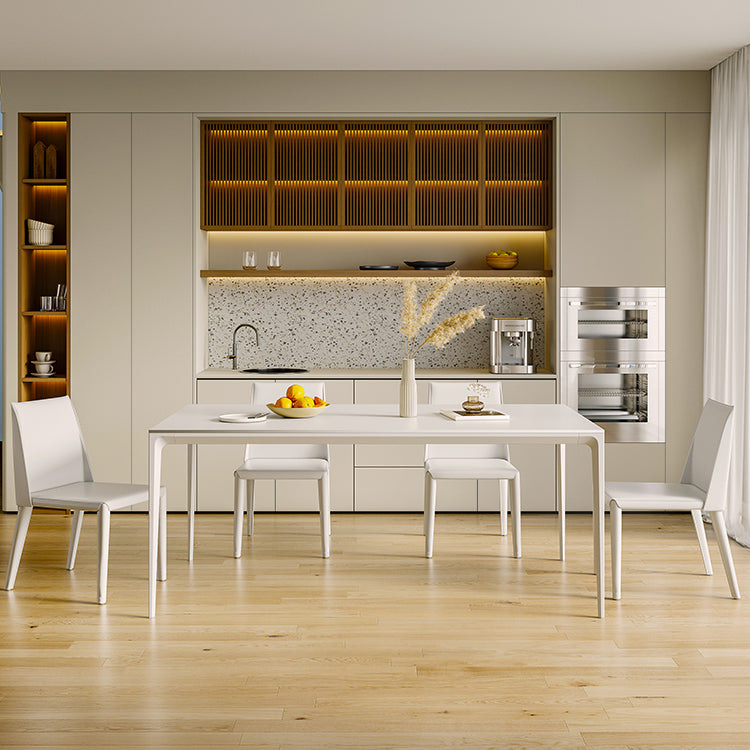 Modern Style Dining Table Sintered Stone Rectangle 4 Legs Table White 63"L x 31.5"W x 29.5"H Without Chairs Clearhalo 'Dining Tables & Seating' 'Dining Tables' 'dining_table' 'furn' 'furn_dining_table' 'Furniture' 'Kitchen & Dining Furniture' 5131138