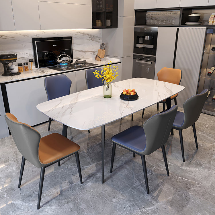Mesa de comedor de estilo moderno Mesa rectangular de piedra sinterizada con base de metal