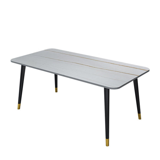 Rectangle Dining Table White and Black Stone Modern Dining Table White Gold Without Chairs