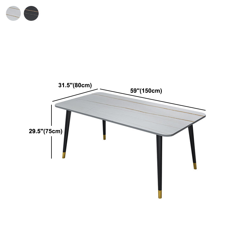 Rectangle Dining Table White and Black Stone Modern Dining Table