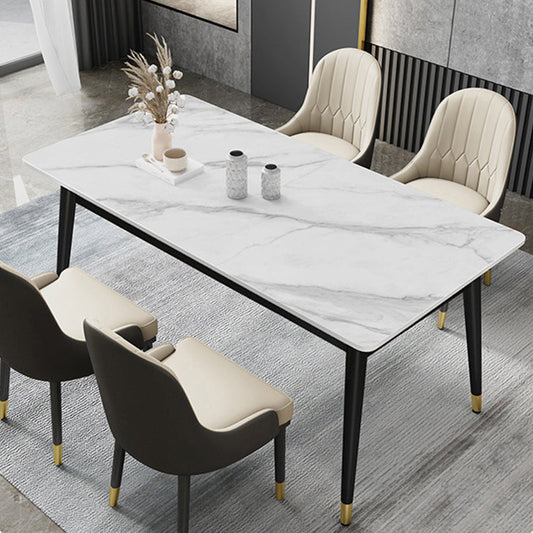Rectangle Dining Table White and Gray Stone Modern Dining Table White 47.2"L x 23.6"W x 29.5"H Without Chairs