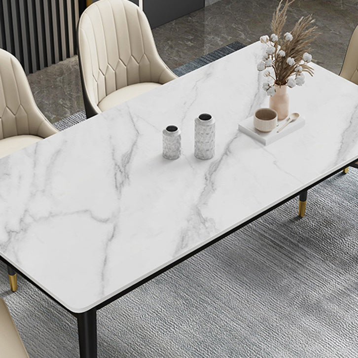 Rectangle Dining Table White and Gray Stone Modern Dining Table