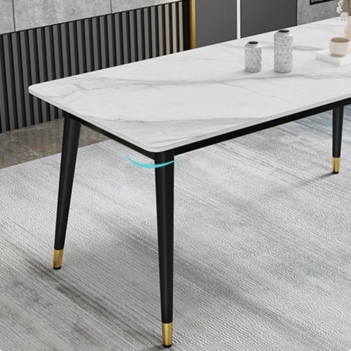 Rectangle Dining Table White and Gray Stone Modern Dining Table
