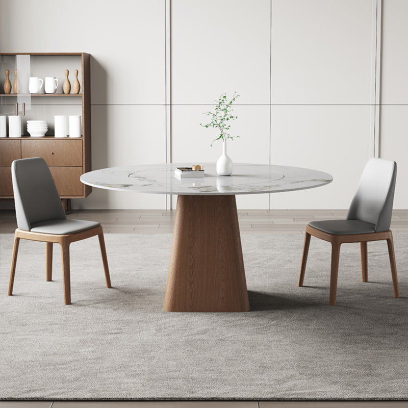 Mesa de comedor blanca de piedra moderna muebles redondos con base de pedestal de madera maciza