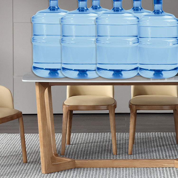 Modern Style Dining Table Sintered Stone Trestle Table with Wooden Base