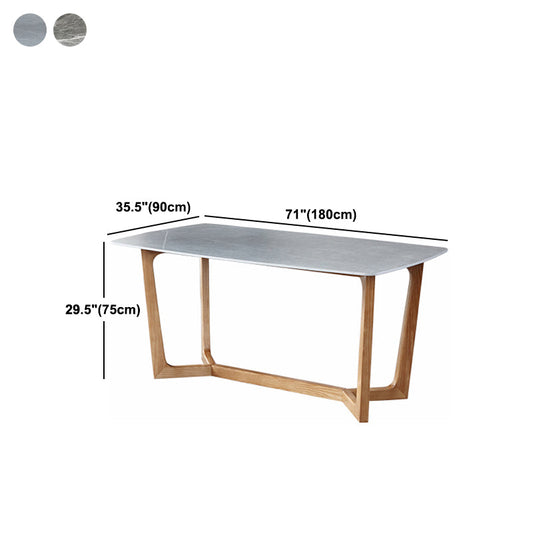 Mesa de comedor de estilo moderno Mesa de caballete de piedra sinterizada con base de madera