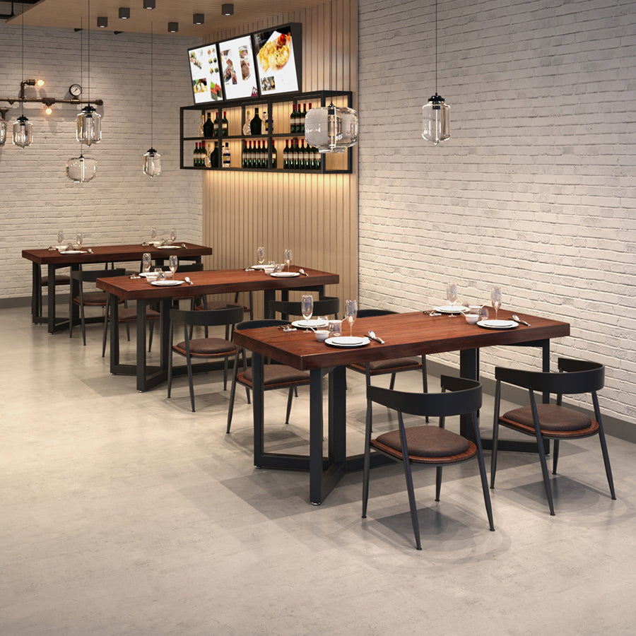 Rectangle Solid Wood Dining Table Industrial Style Brown Dining Table with Black Frame