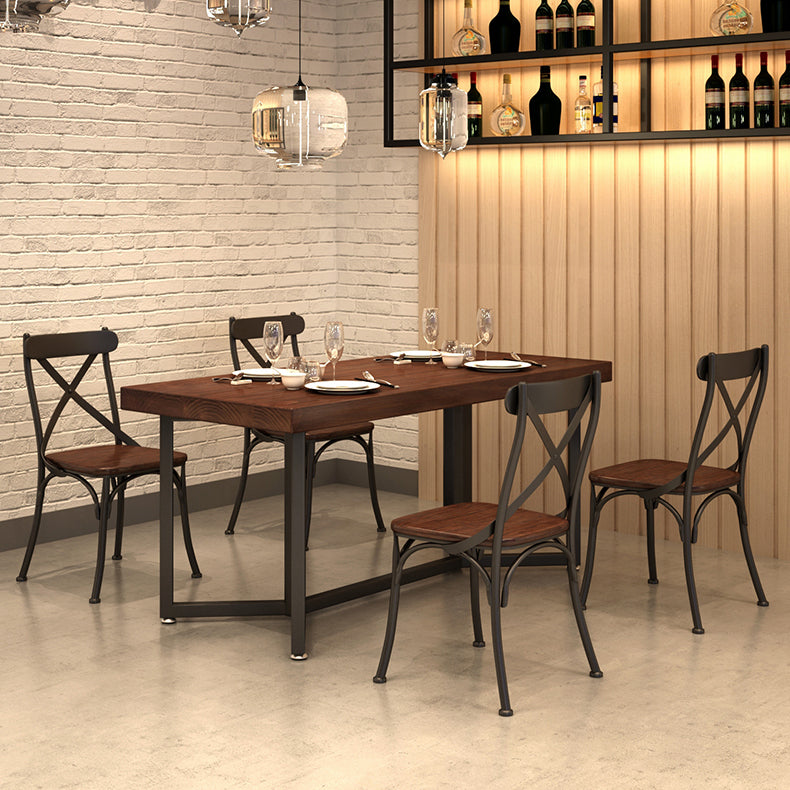 Rectangle Solid Wood Dining Table Industrial Style Brown Dining Table with Black Frame