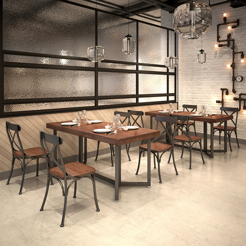 Rectangle Solid Wood Dining Table Industrial Style Brown Dining Table with Black Frame