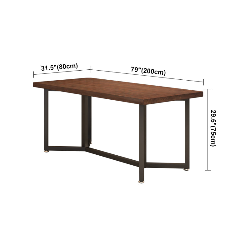 Rectangle Solid Wood Dining Table Industrial Style Brown Dining Table with Black Frame
