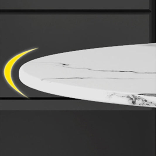 Tavolo da pranzo rotondo contemporaneo in metallo tavolo in pietra sinterizzato con piedistallo nero