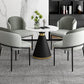 Mesa de comedor redonda contemporánea de metal mesa de piedra sinterizada con pedestal negro