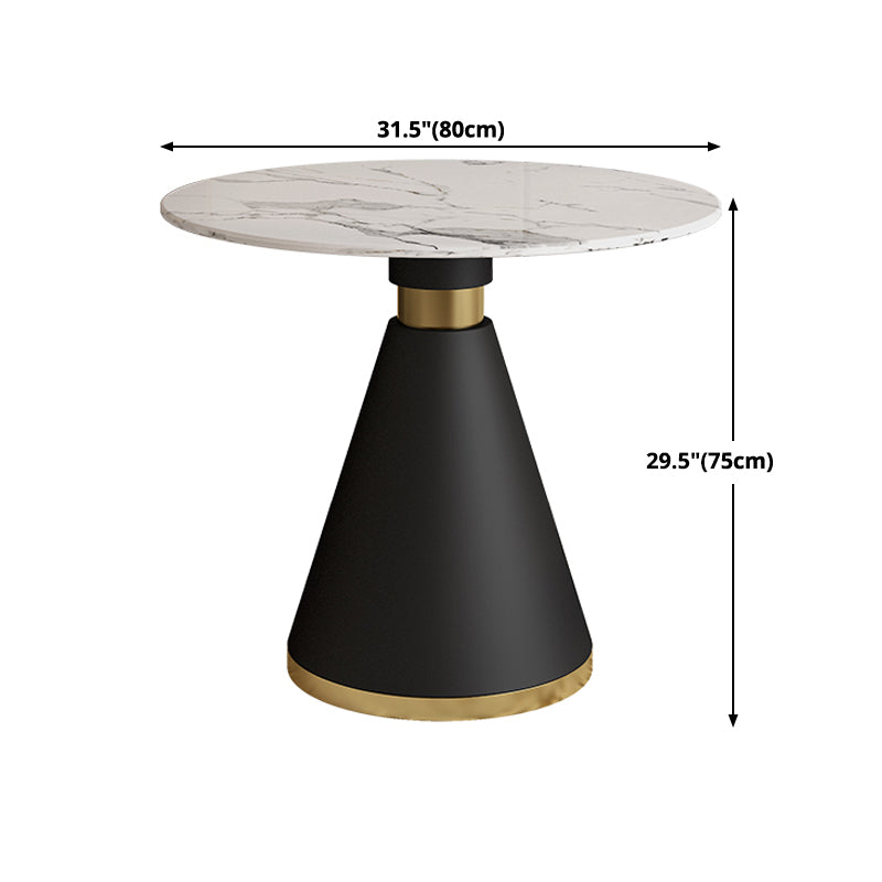Mesa de comedor redonda contemporánea de metal mesa de piedra sinterizada con pedestal negro