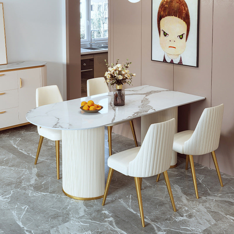 Stone Top Dining Table Modern Dining Table with Double Pedestal Base 70.9"L x 35.4"W x 29.5"H Without Chairs Clearhalo 'Dining Tables & Seating' 'Dining Tables' 'dining_table' 'furn' 'furn_dining_table' 'Furniture' 'Kitchen & Dining Furniture' 5131292