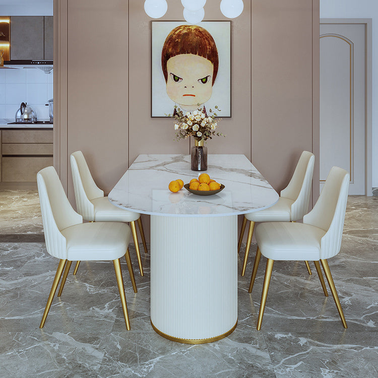 Stone Top Dining Table Modern Dining Table with Double Pedestal Base 47.2"L x 31.5"W x 29.5"H Without Chairs Clearhalo 'Dining Tables & Seating' 'Dining Tables' 'dining_table' 'furn' 'furn_dining_table' 'Furniture' 'Kitchen & Dining Furniture' 5131293