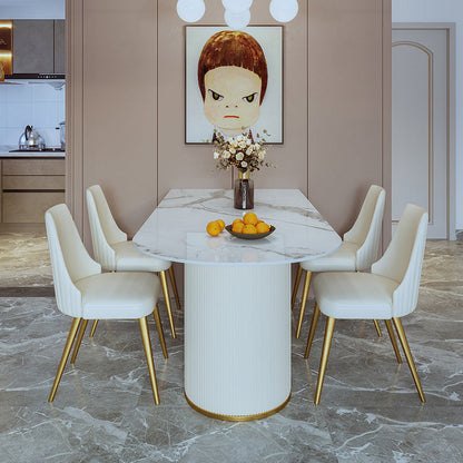 Stone Top Dining Table Modern Dining Table with Double Pedestal Base 47.2"L x 31.5"W x 29.5"H Without Chairs Clearhalo 'Dining Tables & Seating' 'Dining Tables' 'dining_table' 'furn' 'furn_dining_table' 'Furniture' 'Kitchen & Dining Furniture' 5131293