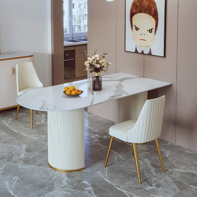 Stone Top Dining Table Modern Dining Table with Double Pedestal Base Clearhalo 'Dining Tables & Seating' 'Dining Tables' 'dining_table' 'furn' 'furn_dining_table' 'Furniture' 'Kitchen & Dining Furniture' 5131299